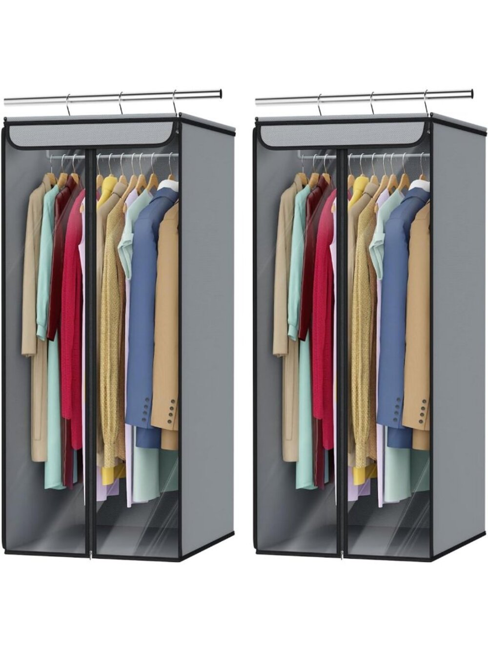 40-Inch Hanging Garment Bags for Clothes Storage - 2 Pack, Grey Cloth Covers